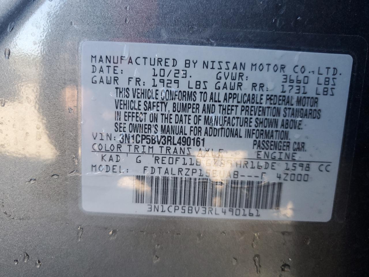2024 NISSAN KICKS S VIN:3N1CP5BV3RL490161