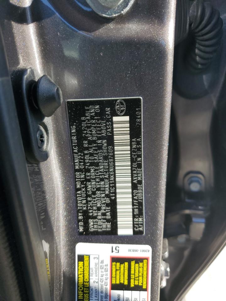 2022 TOYOTA CAMRY LE VIN:4T1C11AK6NU687609