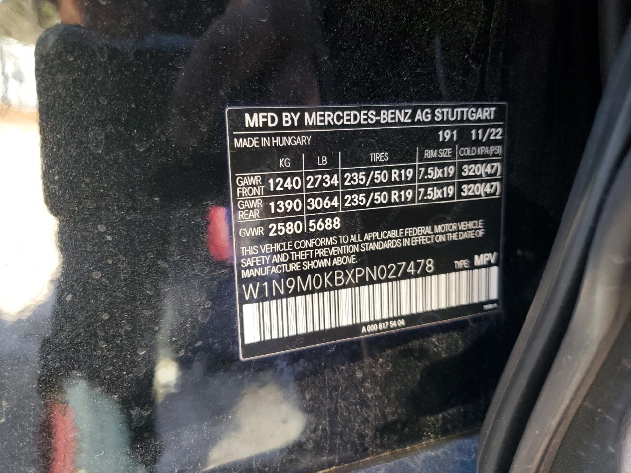 2023 MERCEDES-BENZ EQB 300 4MATIC VIN:W1N9M0KBXPN027478