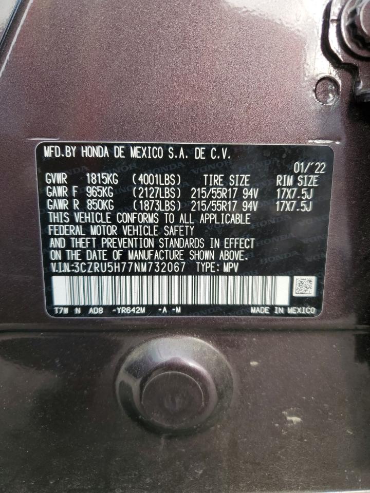 2022 HONDA HR-V EXL VIN:3CZRU5H77NM732067