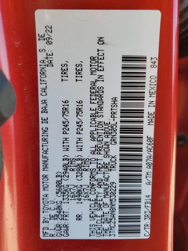 2022 TOYOTA TACOMA DOUBLE CAB VIN:3TMCZ5AN8NM530229