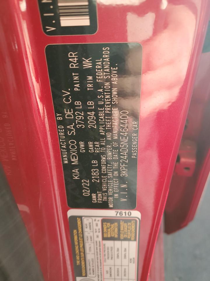 2022 KIA FORTE FE VIN:3KPF24AD5NE464400