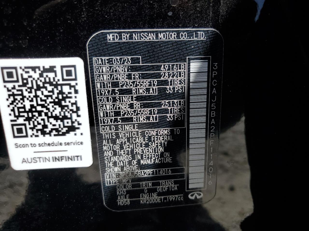 2023 INFINITI QX50 LUXE VIN:3PCAJ5BA2PF114016