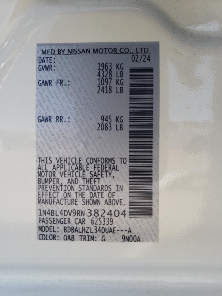 2024 NISSAN ALTIMA SV VIN:1N4BL4DV9RN382404