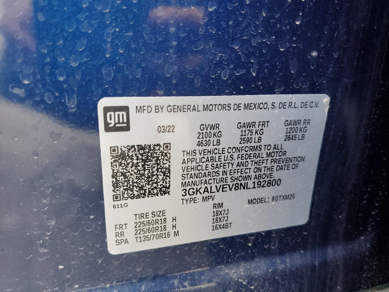 2022 GMC TERRAIN SLT VIN:3GKALVEV8NL192800