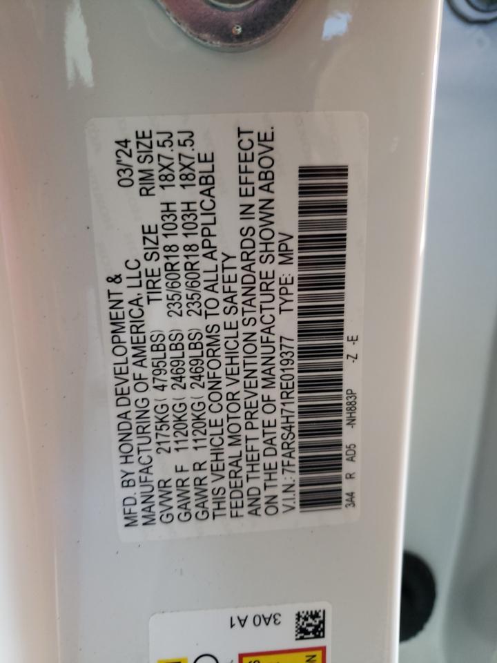 2024 HONDA CR-V EXL VIN:7FARS4H71RE019377