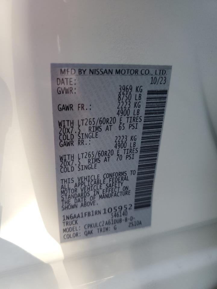 2024 NISSAN TITAN XD SV VIN:1N6AA1FB1RN105952