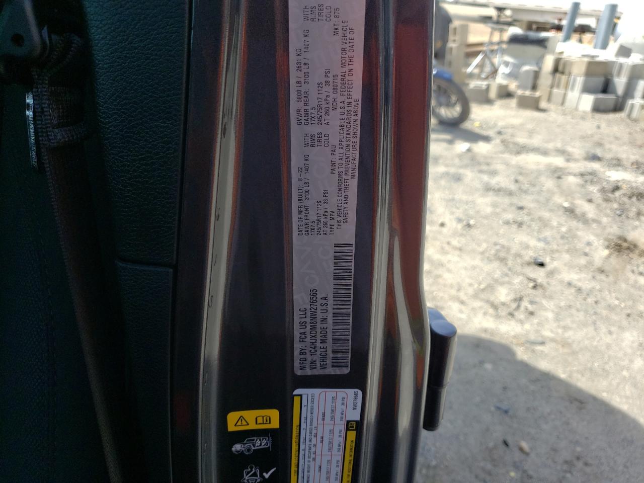2022 JEEP WRANGLER UNLIMITED SPORT VIN:1C4HJXDM8NW276565