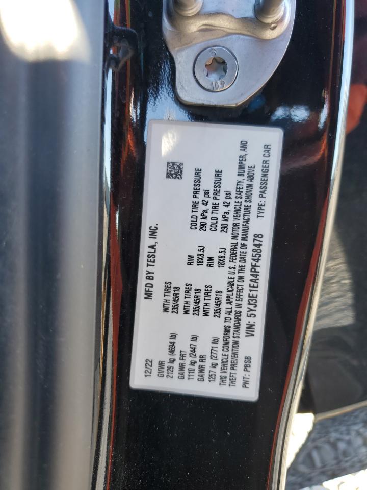 2023 TESLA MODEL 3  VIN:5YJ3E1EA4PF458478