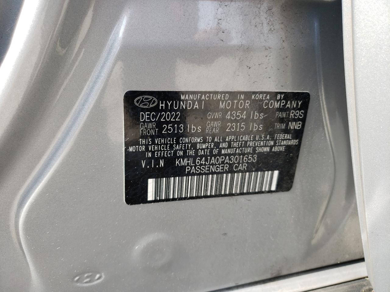 2023 HYUNDAI SONATA SEL VIN:KMHL64JA0PA301653