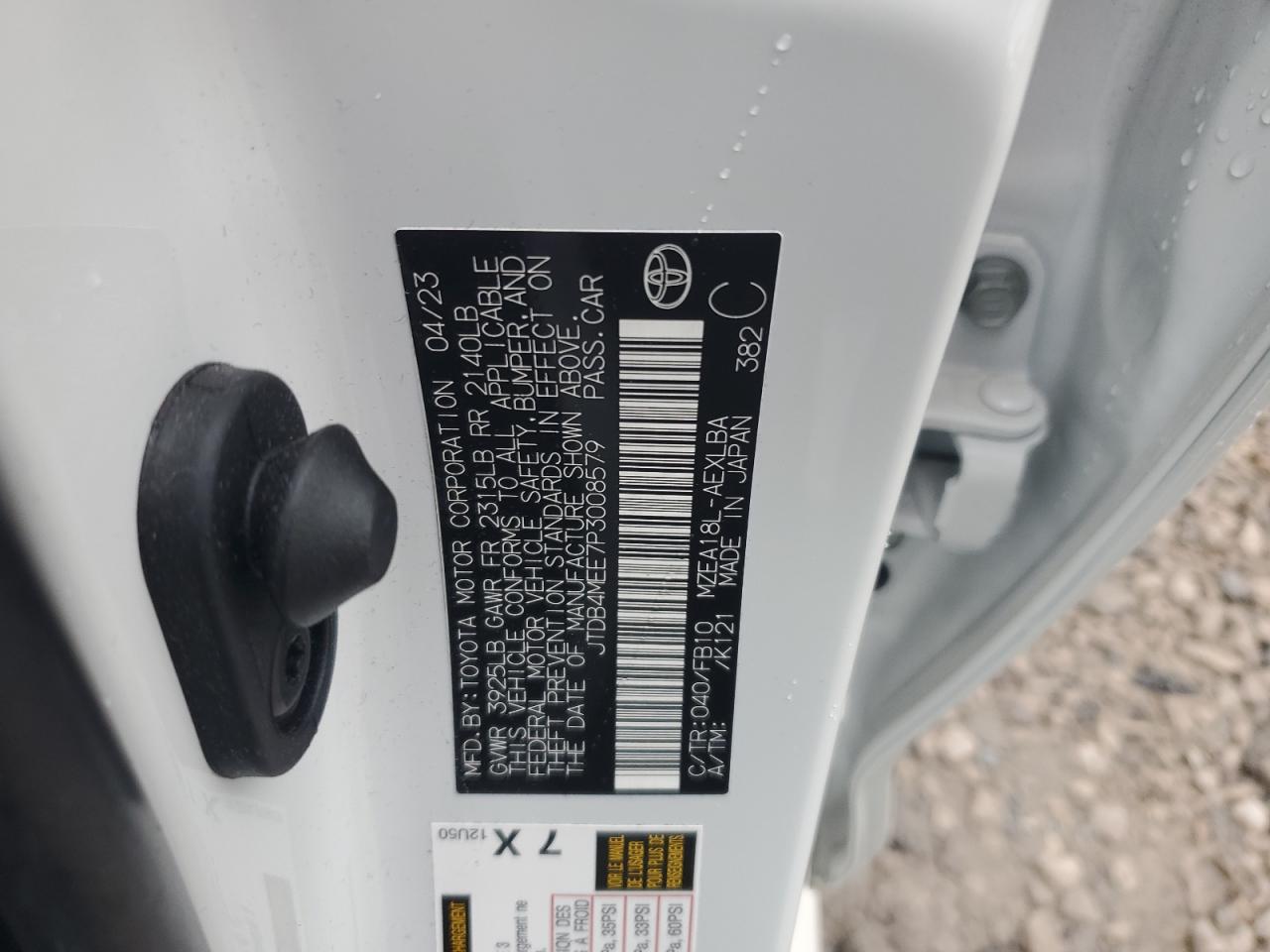 2023 TOYOTA COROLLA LE VIN:JTDB4MEE7P3008579