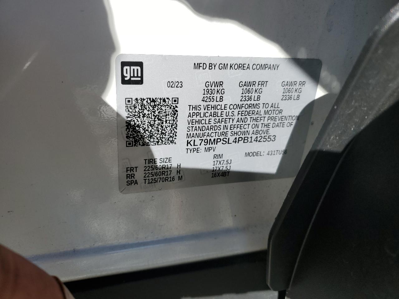 2023 CHEVROLET TRAILBLAZER LT VIN:KL79MPSL4PB142553