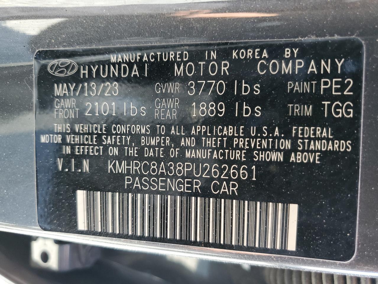 2023 HYUNDAI VENUE SEL VIN:WP0AA2A8XNS255297