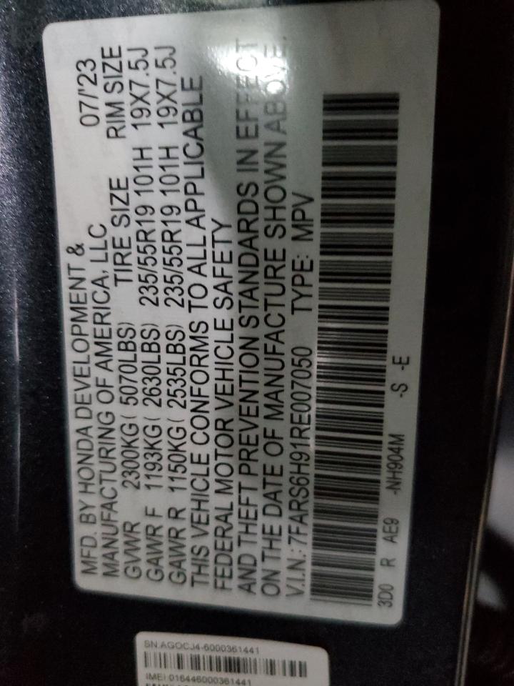 2024 HONDA CR-V SPORT TOURING VIN:7FARS6H91RE007050