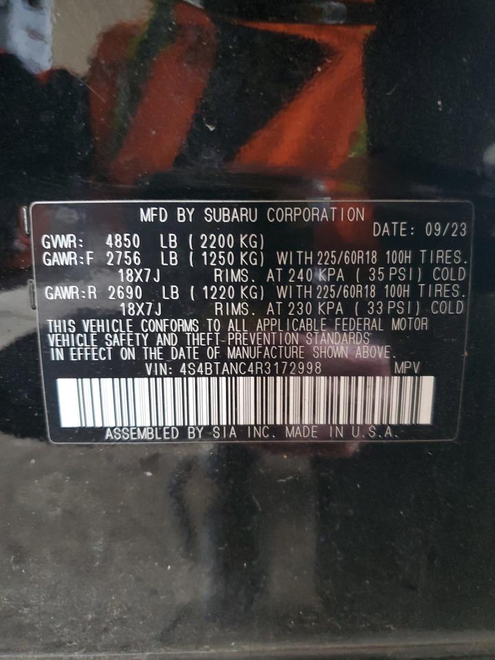 2024 SUBARU OUTBACK LIMITED VIN:4S4BTANC4R3172998