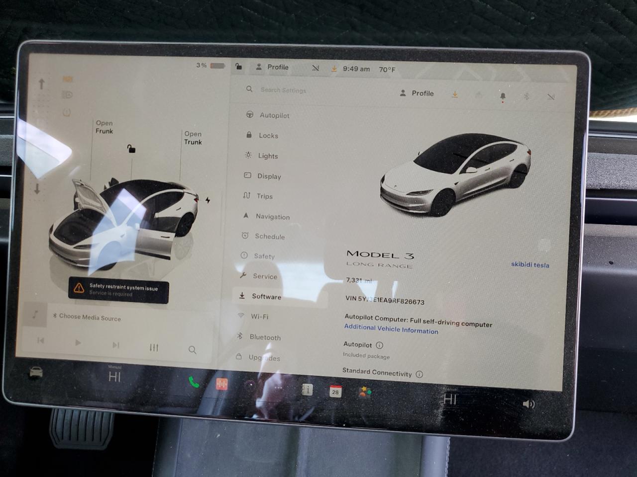 2024 TESLA MODEL 3  VIN:5YJ3E1EA9RF826673