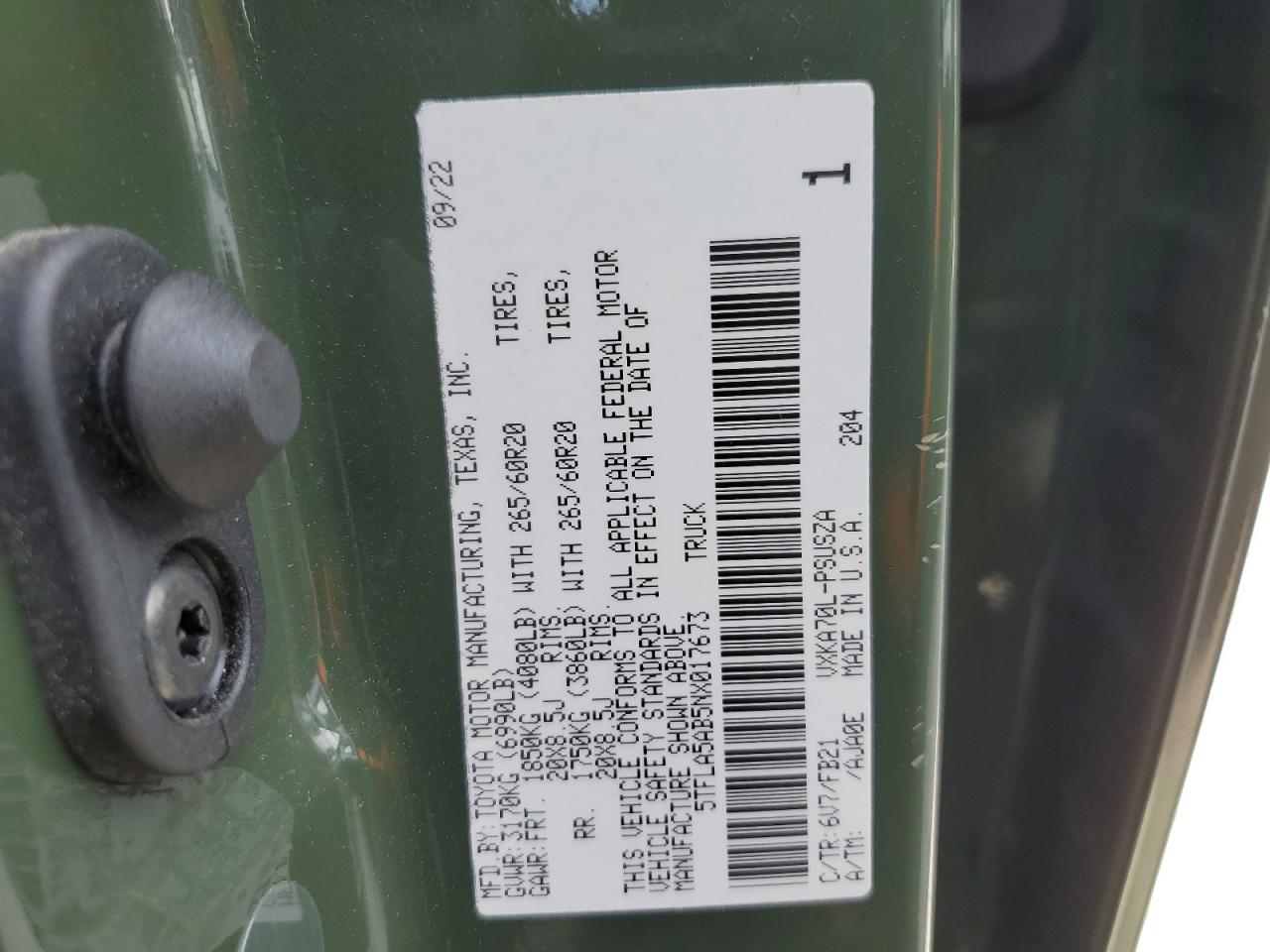 2022 TOYOTA TUNDRA CREWMAX SR VIN:5TFLA5AB5NX017673