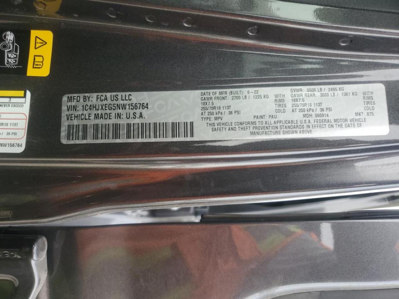 2022 JEEP WRANGLER UNLIMITED SAHARA VIN:1C4HJXEG5NW156764