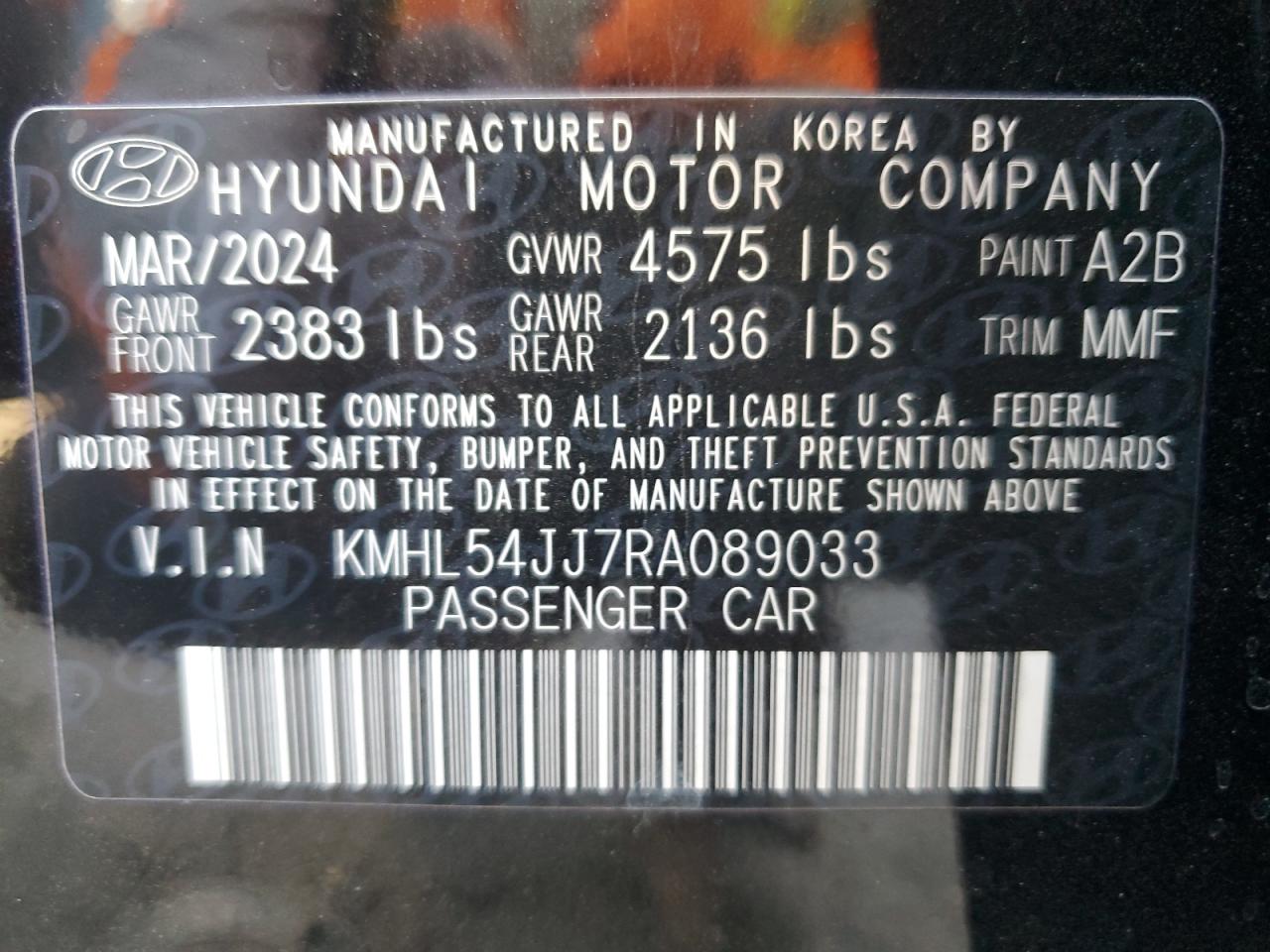 2024 HYUNDAI SONATA HYBRID VIN:KMHL54JJ7RA089033