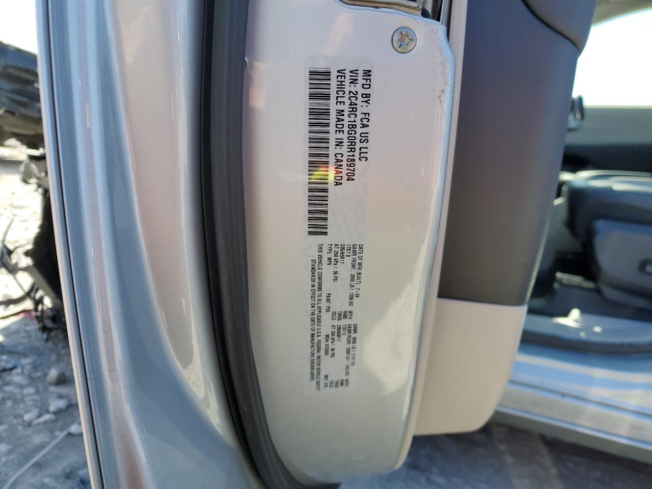 2024 CHRYSLER PACIFICA TOURING L VIN:2C4RC1BG0RR189704