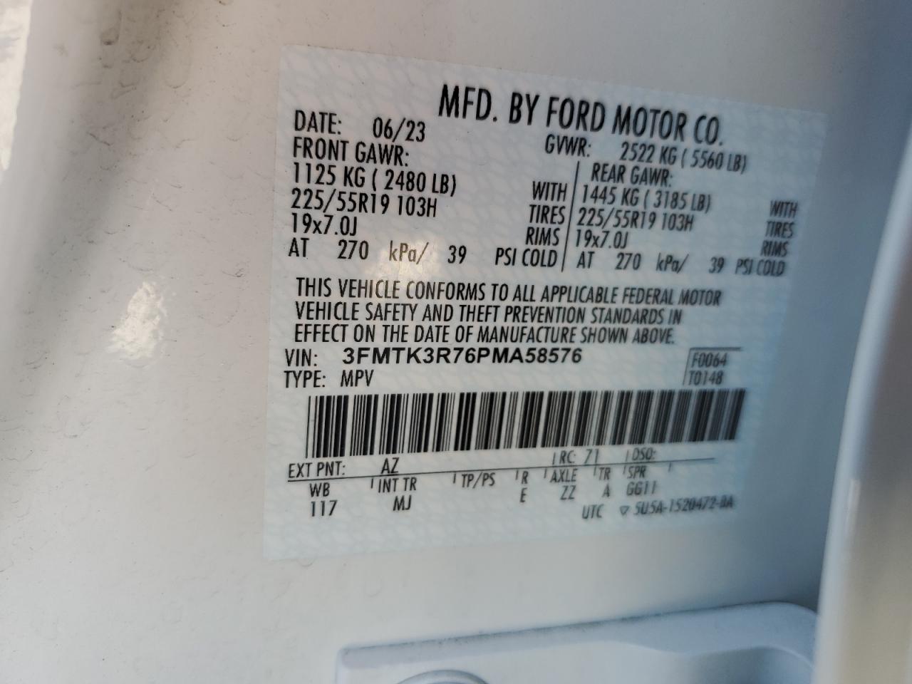2023 FORD MUSTANG MACH-E PREMIUM VIN:3FMTK3R76PMA58576