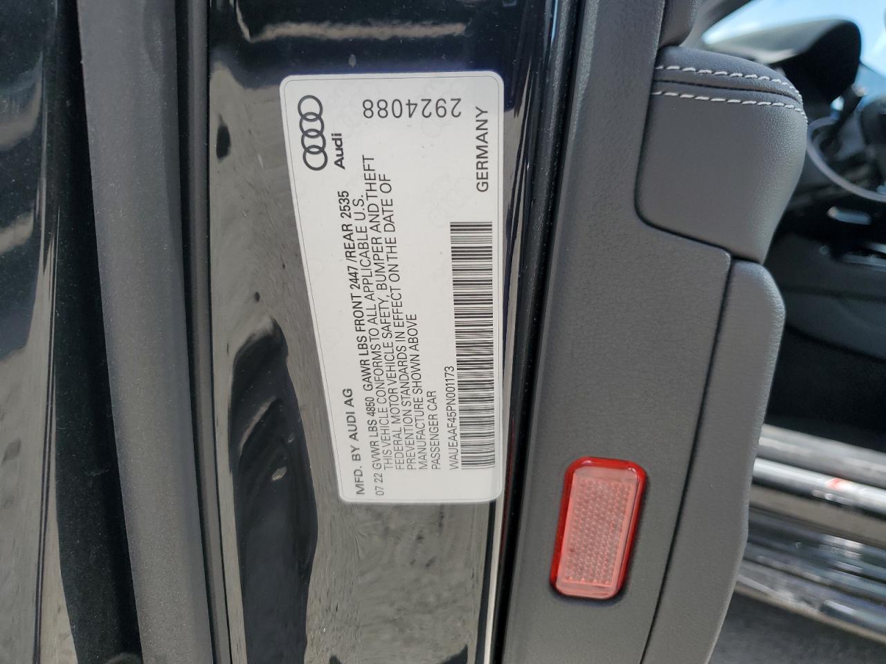 2023 AUDI A4 PREMIUM PLUS 45 VIN:WAUEAAF45PN001173