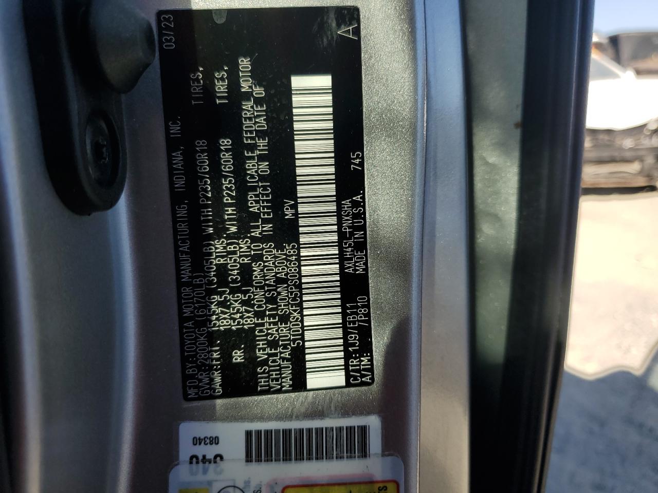 2023 TOYOTA SIENNA XSE VIN:5TDDSKFC5PS086485