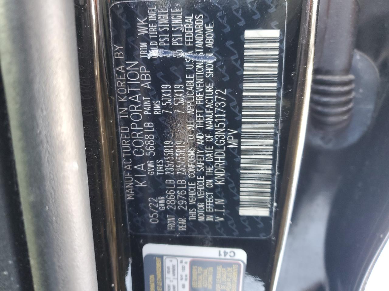 2022 KIA SORENTO EX VIN:KNDRHDLG3N5117372