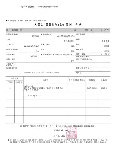 2016 Hyundai Tucson 281KMKMHJ3815GGU0 VIN:281KMKMHJ3815GGU0
