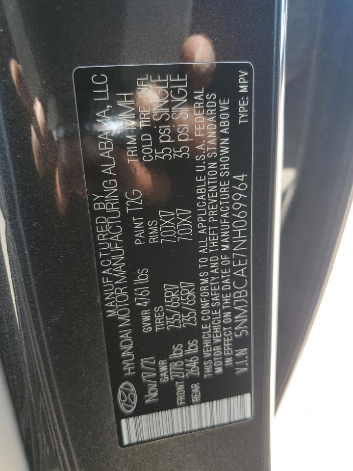 2022 HYUNDAI TUCSON SEL VIN:5NMJBCAE7NH069964