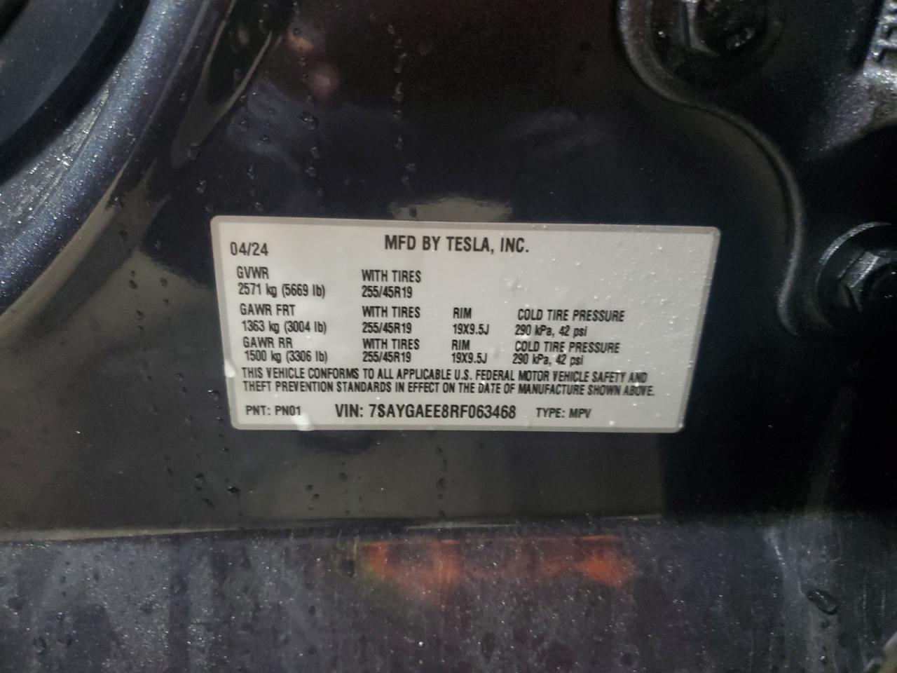 2024 TESLA MODEL Y  VIN:7SAYGAEE8RF063468