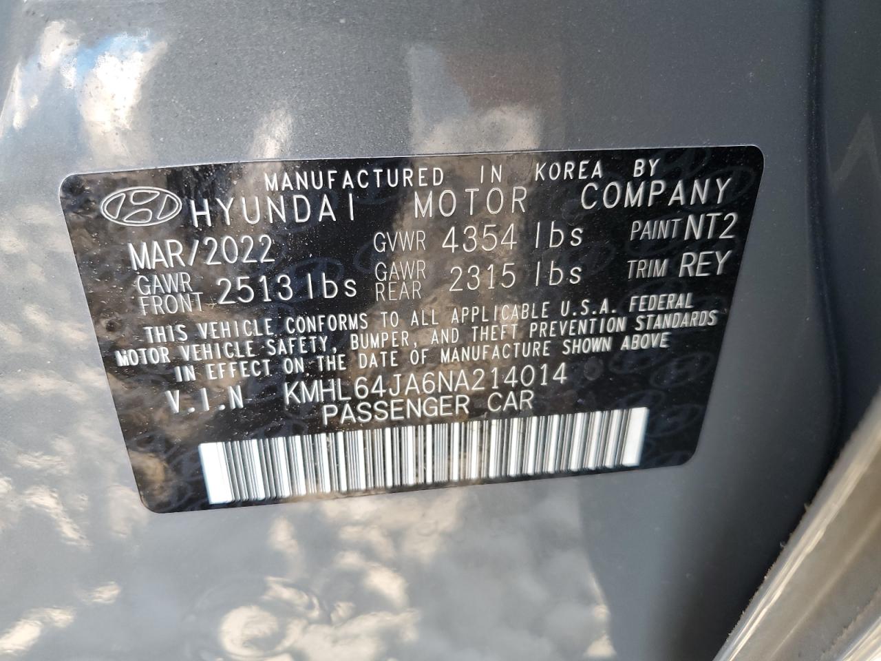 2022 HYUNDAI SONATA SEL VIN:KMHL64JA6NA214014