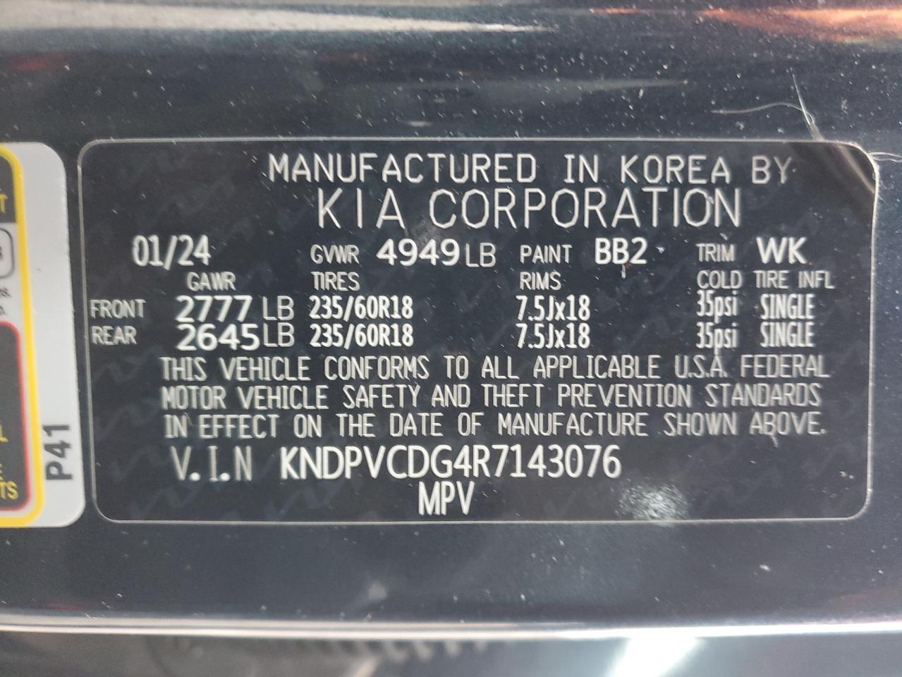 2024 KIA SPORTAGE EX VIN:KNDPVCDG4R7143076