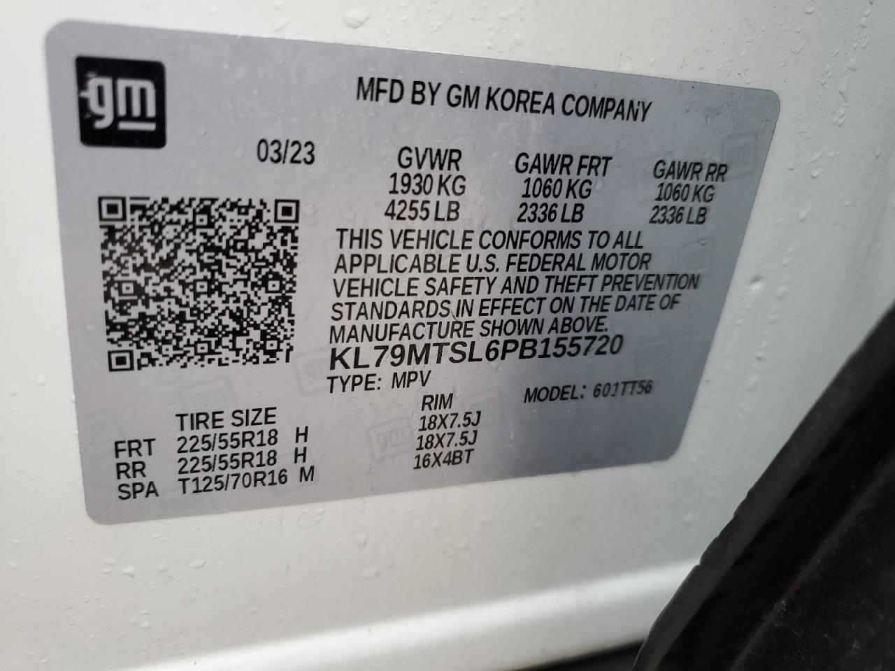 2023 CHEVROLET TRAILBLAZER RS VIN:KL79MTSL6PB155720