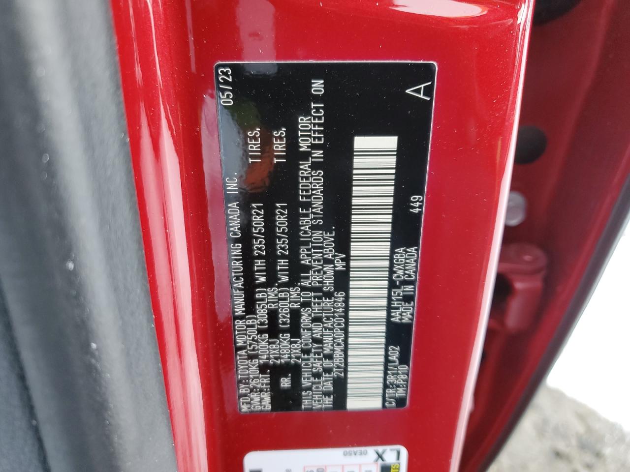 2023 LEXUS RX 350H BASE VIN:2T2BBMCA0PC014846