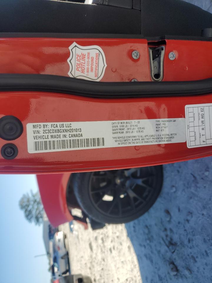 2022 DODGE CHARGER SXT VIN:2C3CDXBGXNH201013