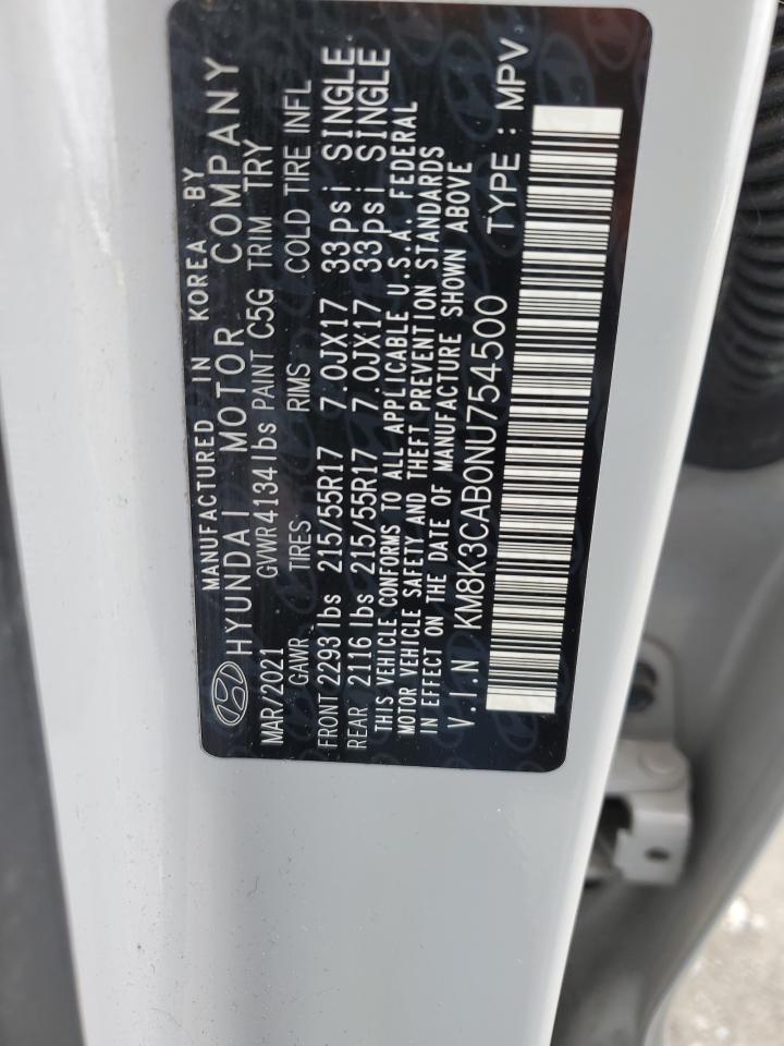 2022 HYUNDAI KONA SEL VIN:KM8K3CAB0NU754500