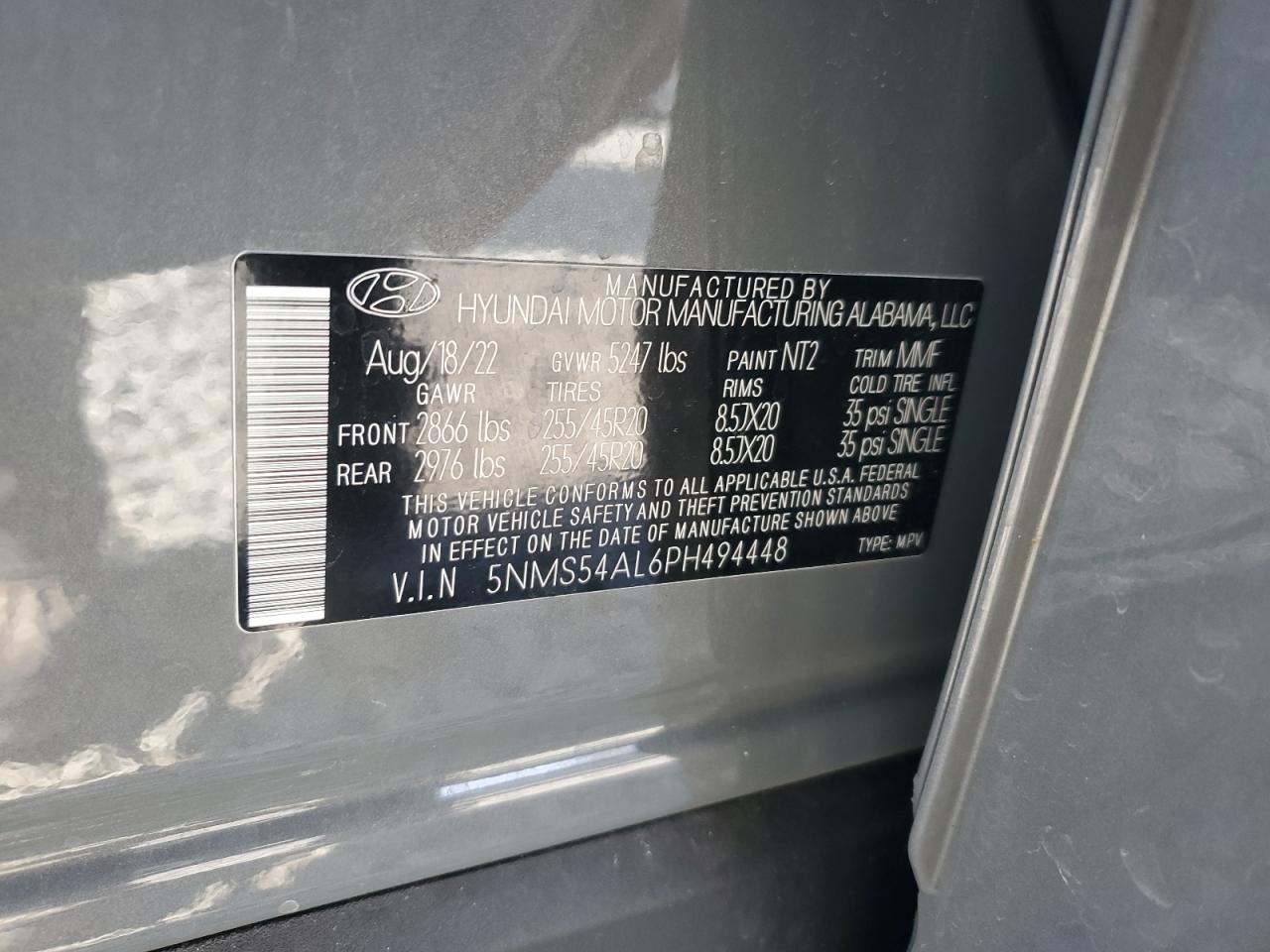 2023 HYUNDAI SANTA FE CALLIGRAPHY VIN:5NMS54AL6PH494448