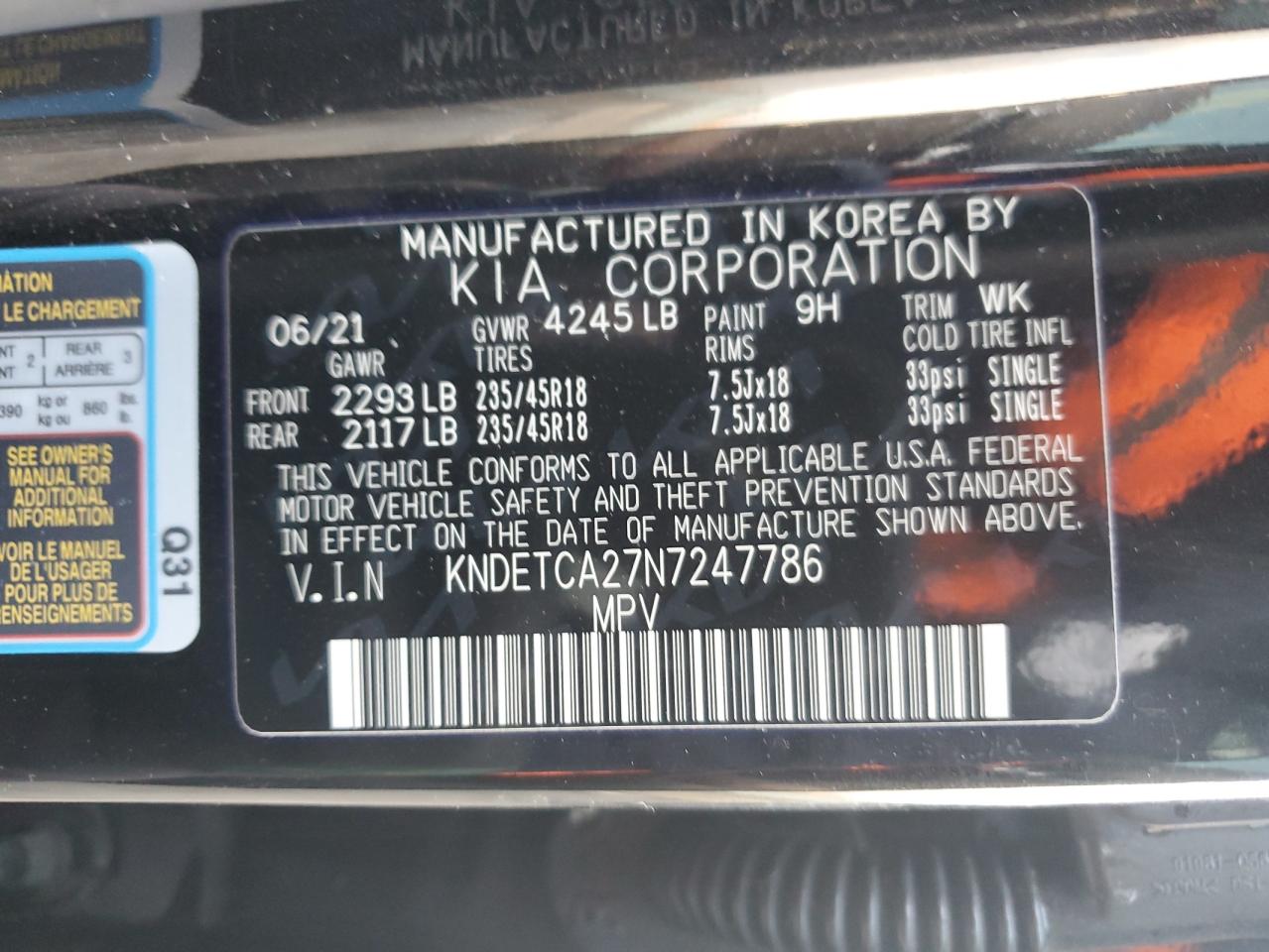 2022 KIA SELTOS SX VIN:KNDETCA27N7247786