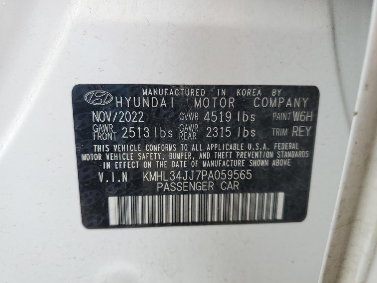 2023 HYUNDAI SONATA HYBRID VIN:KMHL34JJ7PA059565