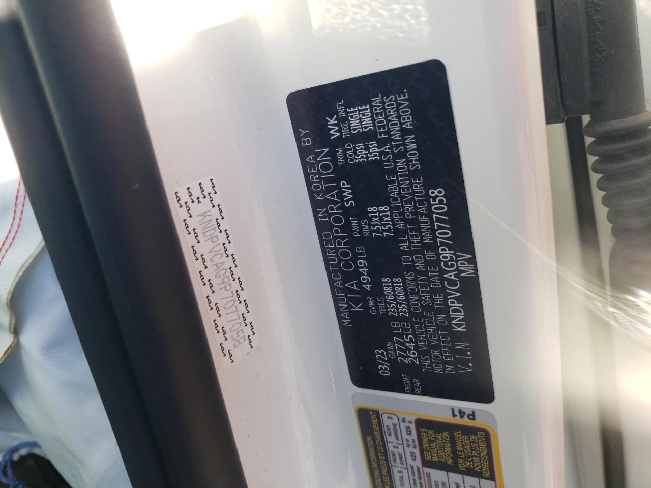 2023 KIA SPORTAGE EX VIN:KNDPVCAG9P7077058