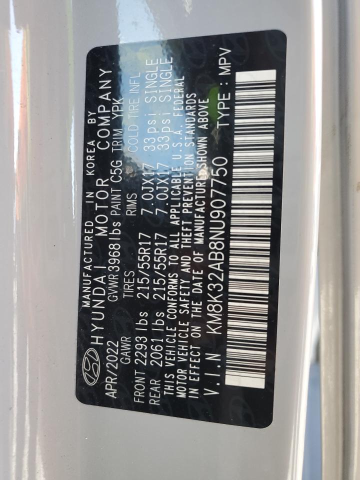 2022 HYUNDAI KONA SEL VIN:KM8K32AB8NU907750