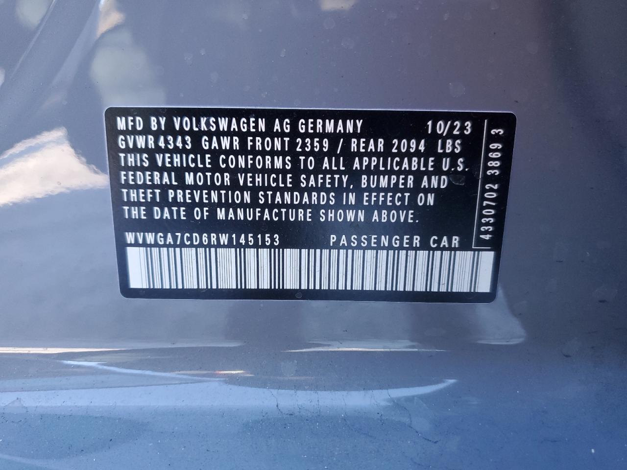 2024 VOLKSWAGEN GTI S VIN:WVWGA7CD6RW145153