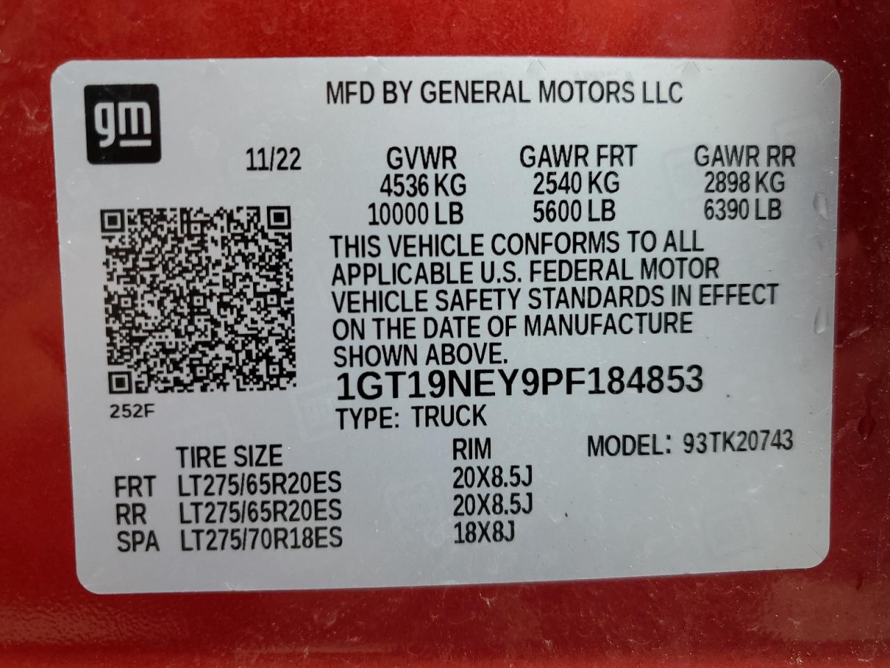 2023 GMC SIERRA K2500 SLT VIN:1GT19NEY9PF184853