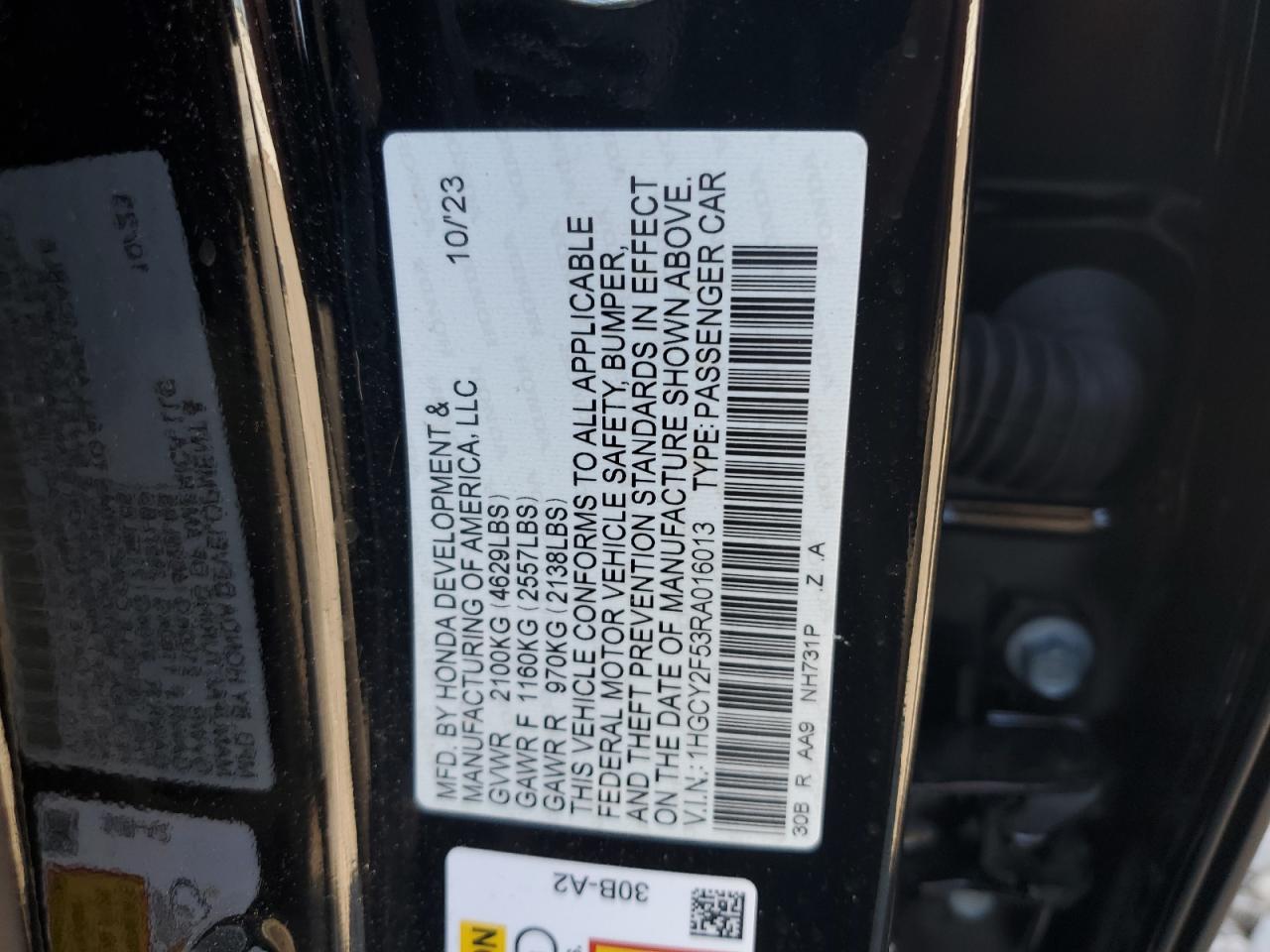 2024 HONDA ACCORD HYBRID SPORT VIN:1HGCY2F53RA016013