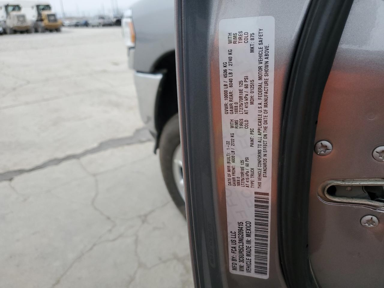 2022 RAM 2500 TRADESMAN VIN:3C6UR5CL3NG209415