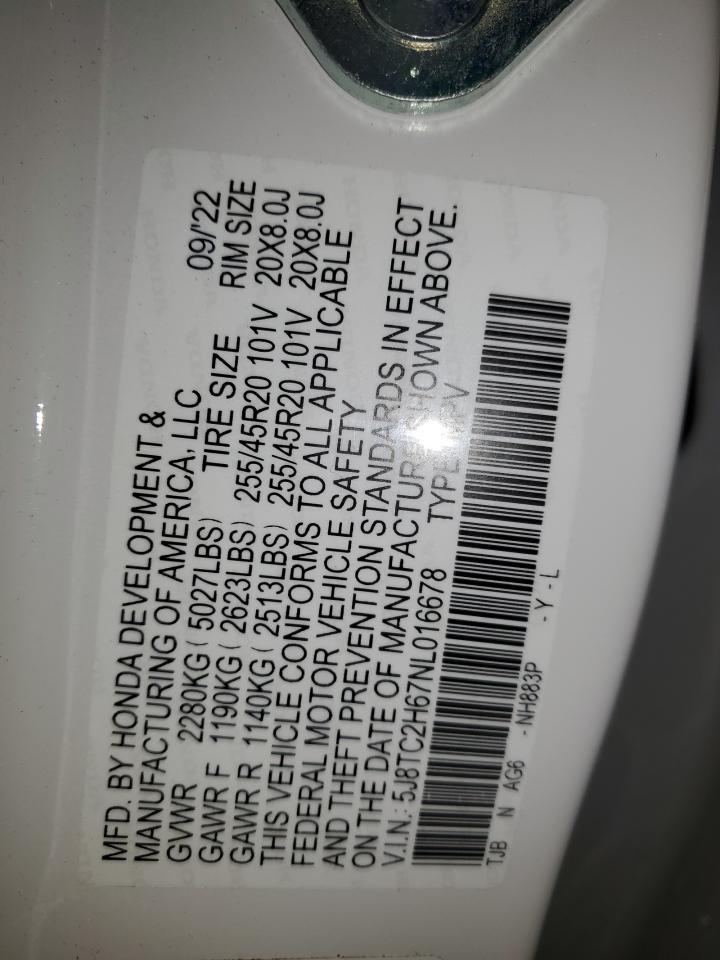 2022 ACURA RDX A-SPEC VIN:5J8TC2H67NL016678