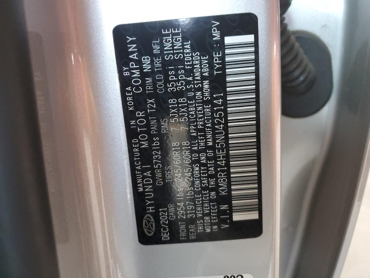 2022 HYUNDAI PALISADE SE VIN:KM8R14HE5NU425141