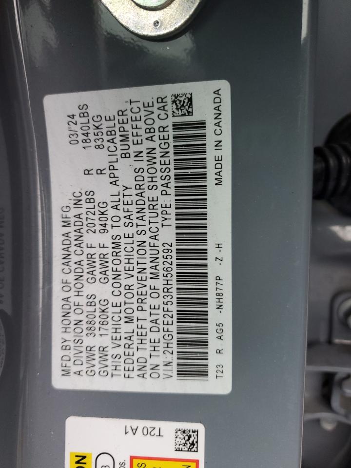 2024 HONDA CIVIC SPORT VIN:2HGFE2F53RH562592