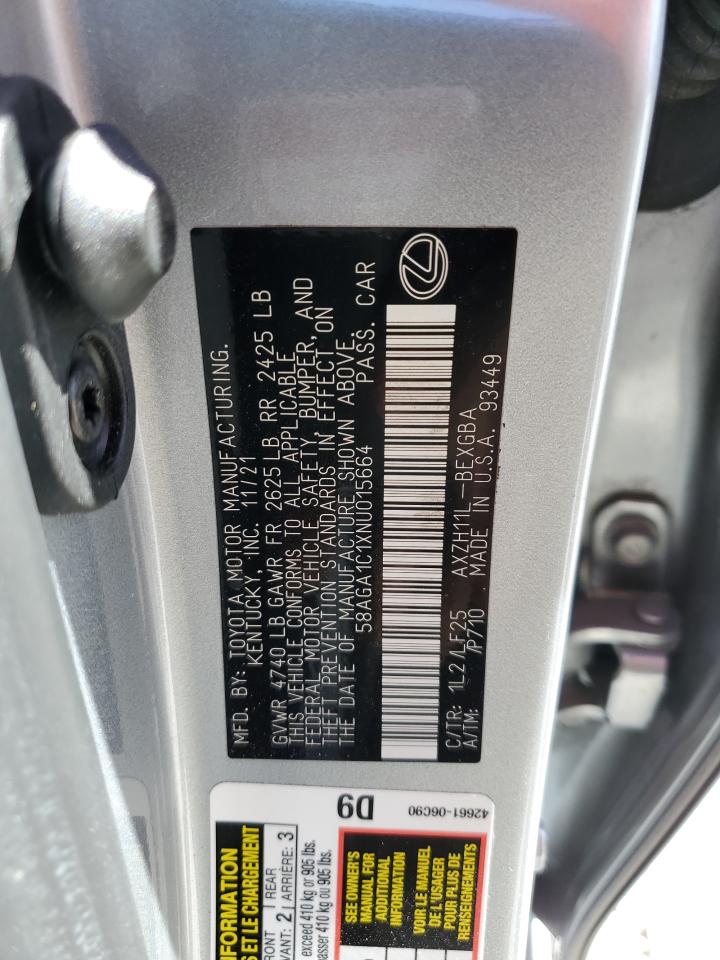 2022 LEXUS ES 300H BASE VIN:58AGA1C1XNU015664